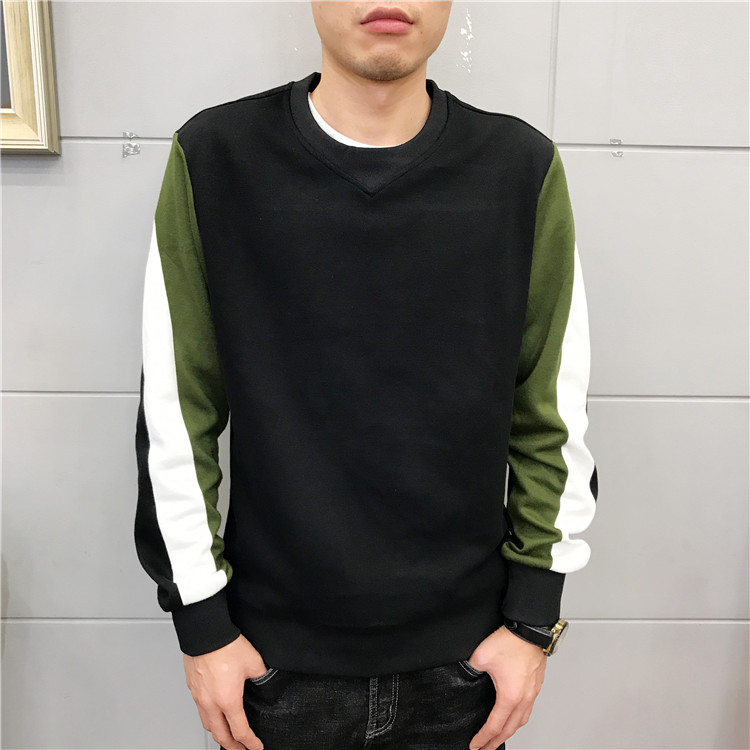 YANGQIBEAUTY卫衣圆领套头男2017秋季新款长袖修身修身拼色纯棉T
