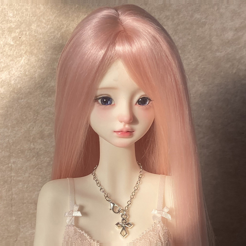 Bjd Wig Raw Mohair Straight Hair Three-Quarter Four-Quarter Six-Quarter Black Brown Red Pink Middle Part Bangs Elastic Hair Net
