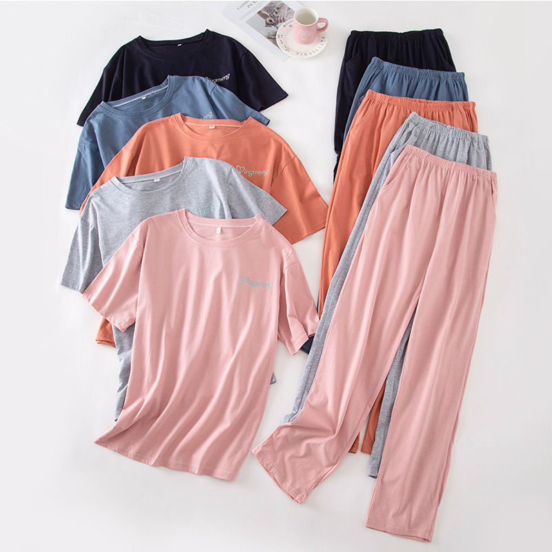 Emotional Cute Sleeping Lady Summer Pure Cotton Short Sleeve Long Pants Flat Veins Thin full cotton Summer Home Residence Suits Extras-Taobao