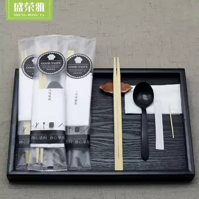 Sheng Rongya disposable chopsticks four-piece set of delivery bamboo chopsticks spoon napkin disposable tableware bag delivery