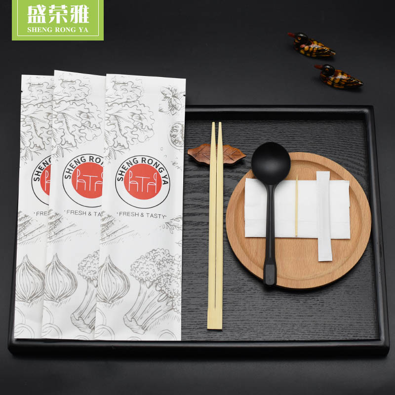 Sheng Ya disposable chopsticks four-piece set kraft paper thickness bamboo chopstick spoon dining toilet tableware bag