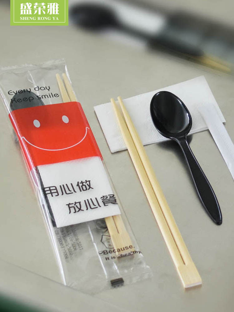 Shengrongya disposable chopsticks commercial spoon tableware set Four-piece set custom household bamboo chopsticks delivery packaging