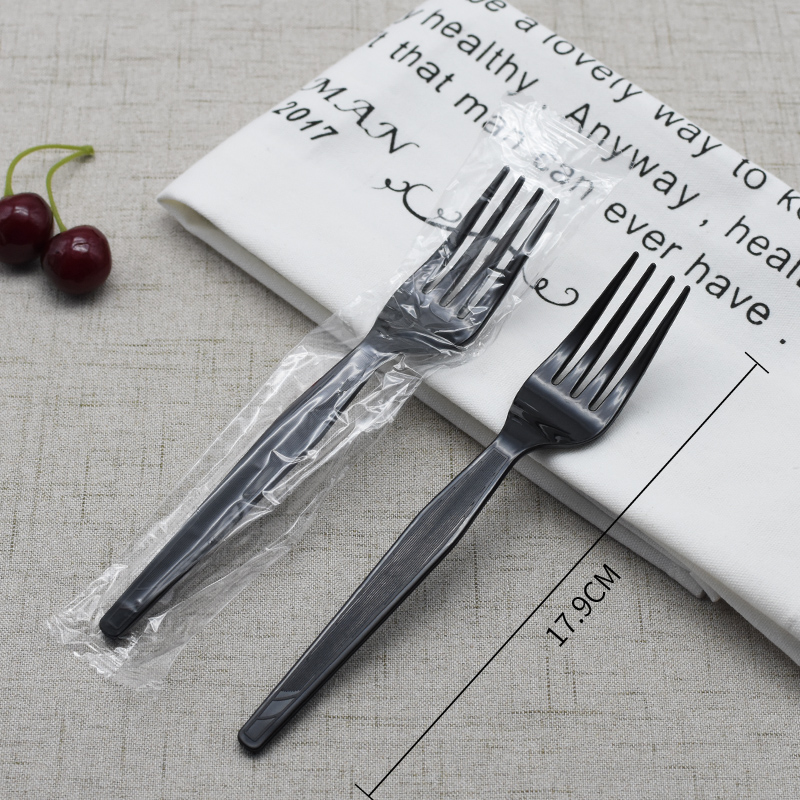 Shengrongya individually packaged disposable fork large thick plastic spoon long handle black rice spoon fruit spoon