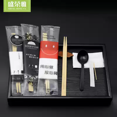 Sheng Rongya disposable chopsticks four-piece set of chopsticks spoon paper towel set four-in-one delivery tableware wholesale