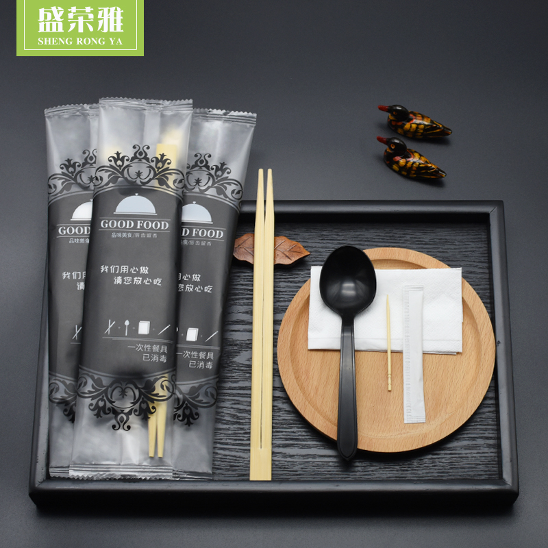 Disposable chopsticks four pieces of plastic four-in-one external delivery tableware wholesale bamboo chopsticks spoon tissues toothpick outside