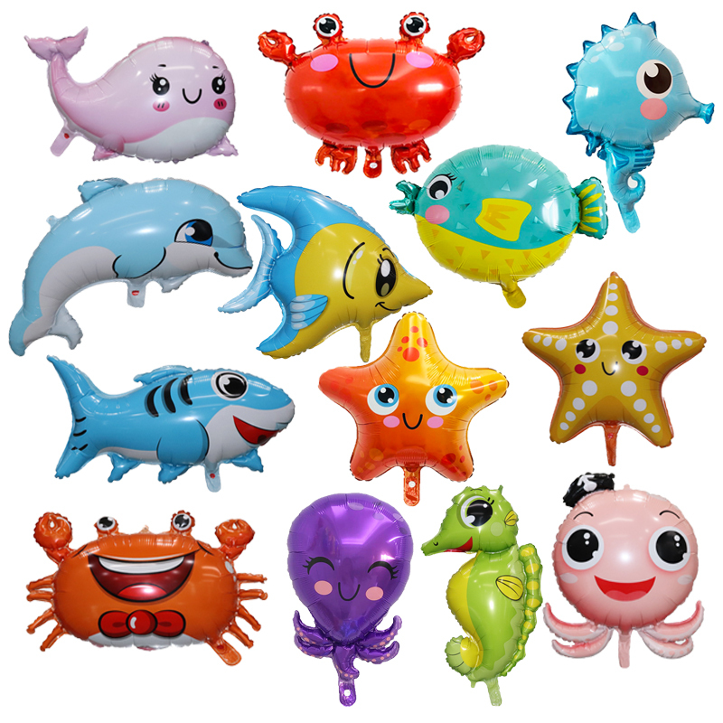 New Trendy Cartoon Street Stall Ocean-Themed Decorations Octopus Tropical Fish Starfish Seahorse Crab Aluminum Balloons
