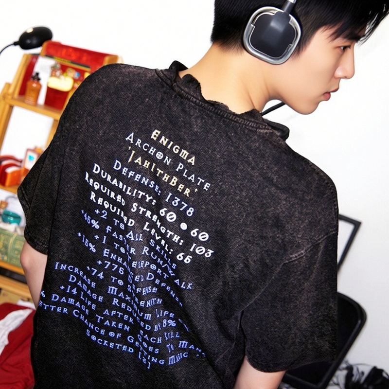 Tj-Blizzard Game Diablo 2 Runes of Lore Mystery Resilience Washed Vintage Pure Cotton Men's Short Sleeve T-Shirt