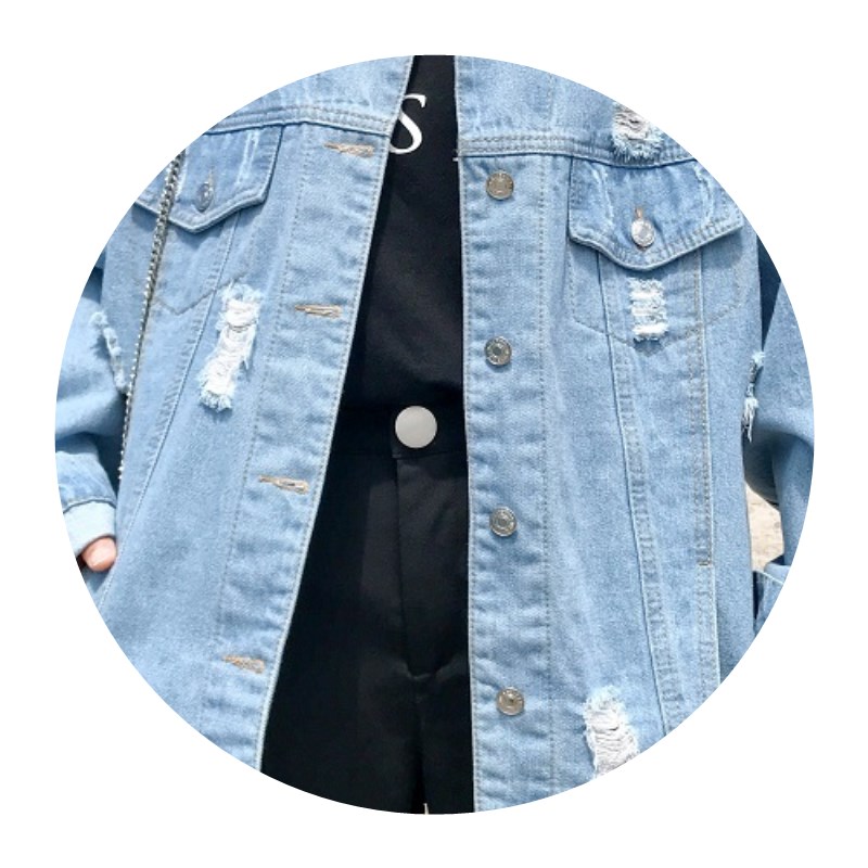 2020 mùa thu / mùa đông mới của Hàn Quốc phiên bản của dơi tay áo lỗ denim jacket sinh viên BF nữ mất kích thước lớn áo denim