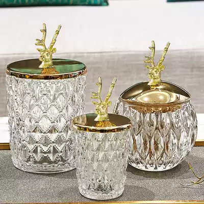 Simple European American gold deer head decoration storage jar embossed crystal glass cotton stick Toothpick jar candy jar