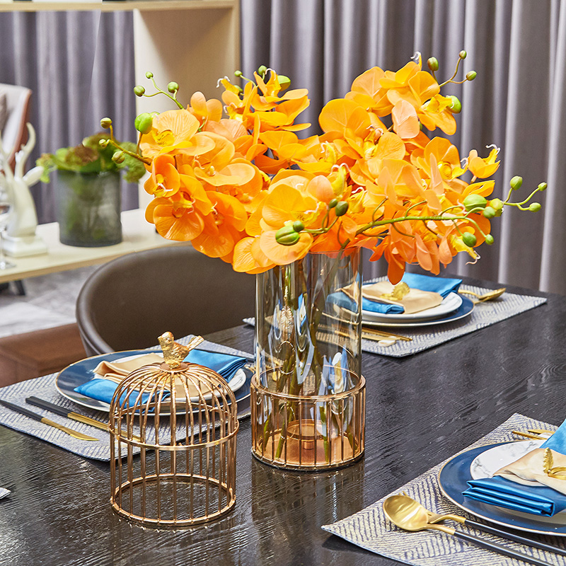 Light Extravagant Board Room Genguan Table Metal With Lid Bird Cage Vase Suit Nordic Style American Home Soft Flower