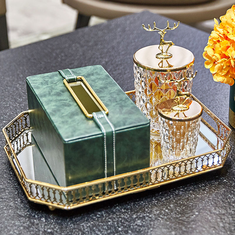 Creative Light Lavish Tissue Box O Style Living Room Tea Table American Home Dining Room Retro Ink Green Leather Decorated Toilet Paper Box