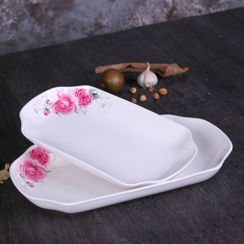 Fish plate rectangular ceramic household plate dumpling plate simple European-style tableware deep plate steamed grilled fish plate
