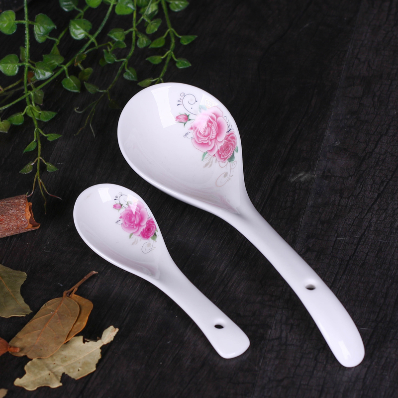 Jingdezhen Xương Xương Khách sạn Trung Quốc Thìa hộ gia đình Cha cháo muỗng Big Rice Spoon Table Spoon Tay cầm dài muỗng dao kéo bộ chén đĩa