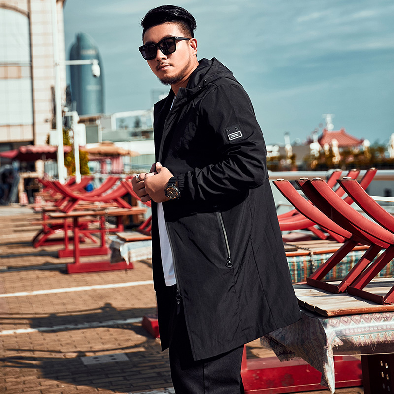 Tide Fat Sub Wind Cloister Men's spring autumn season Gats up overweight jacket mid-version obese people loose with cap tooling jacket