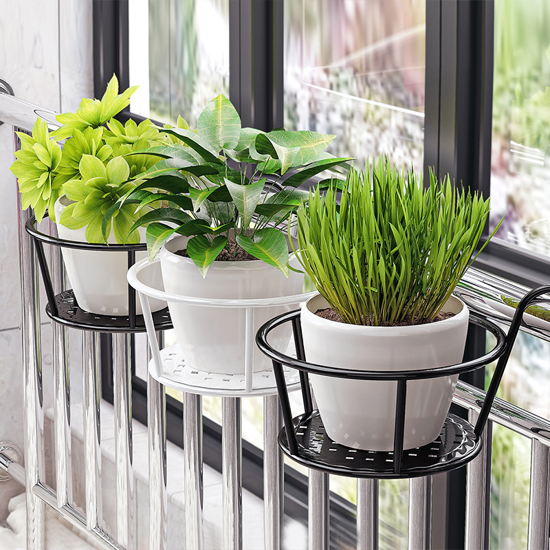 Flower Stand Balcony Railing Home Decorative Shelf Iron Art Guardrail Creative Simple Flower Pot Hanger for Succulents and Green Plants