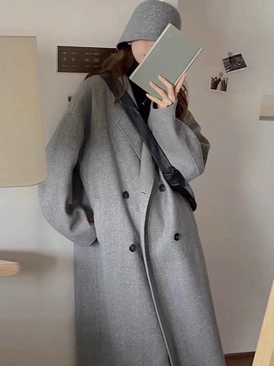 Демисезонное шерстяное пальто, куртка, корейский стиль, средняя длина, увеличенная толщина