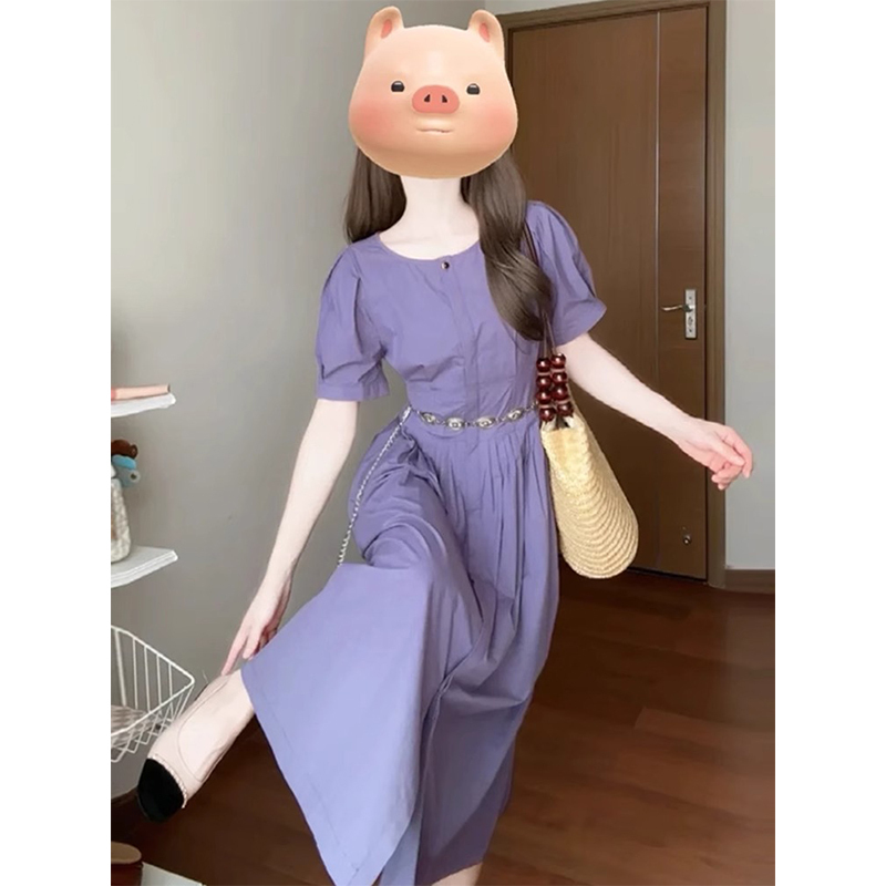 Purple Puff Sleeve Dress for Women, Summer 2026 New Style, French High-End Feel, Stunning and Beautiful Long Dress