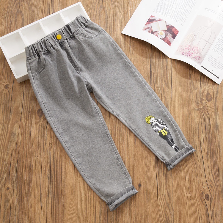 Children's wear girls jeans pants spring and autumn new Korean version of foreign style printed children's pants 2021 large children's pants