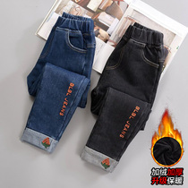 Childrens clothing girls denim trousers autumn and winter new childrens pants in one velvet Stretch Slim and velvet pants