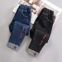 Childrens clothing girls denim trousers autumn and winter new childrens pants in one velvet Stretch Slim and velvet pants