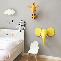 Wall decoration Nordic style pure cotton canvas three-dimensional animal decoration Childrens room wall hanging kindergarten decoration cute animal head