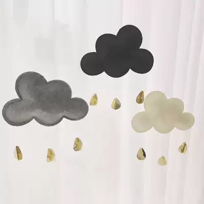 Cloud ornaments cute felt raindrops clouds in the air hanging wall pendants golden glitter home decorations