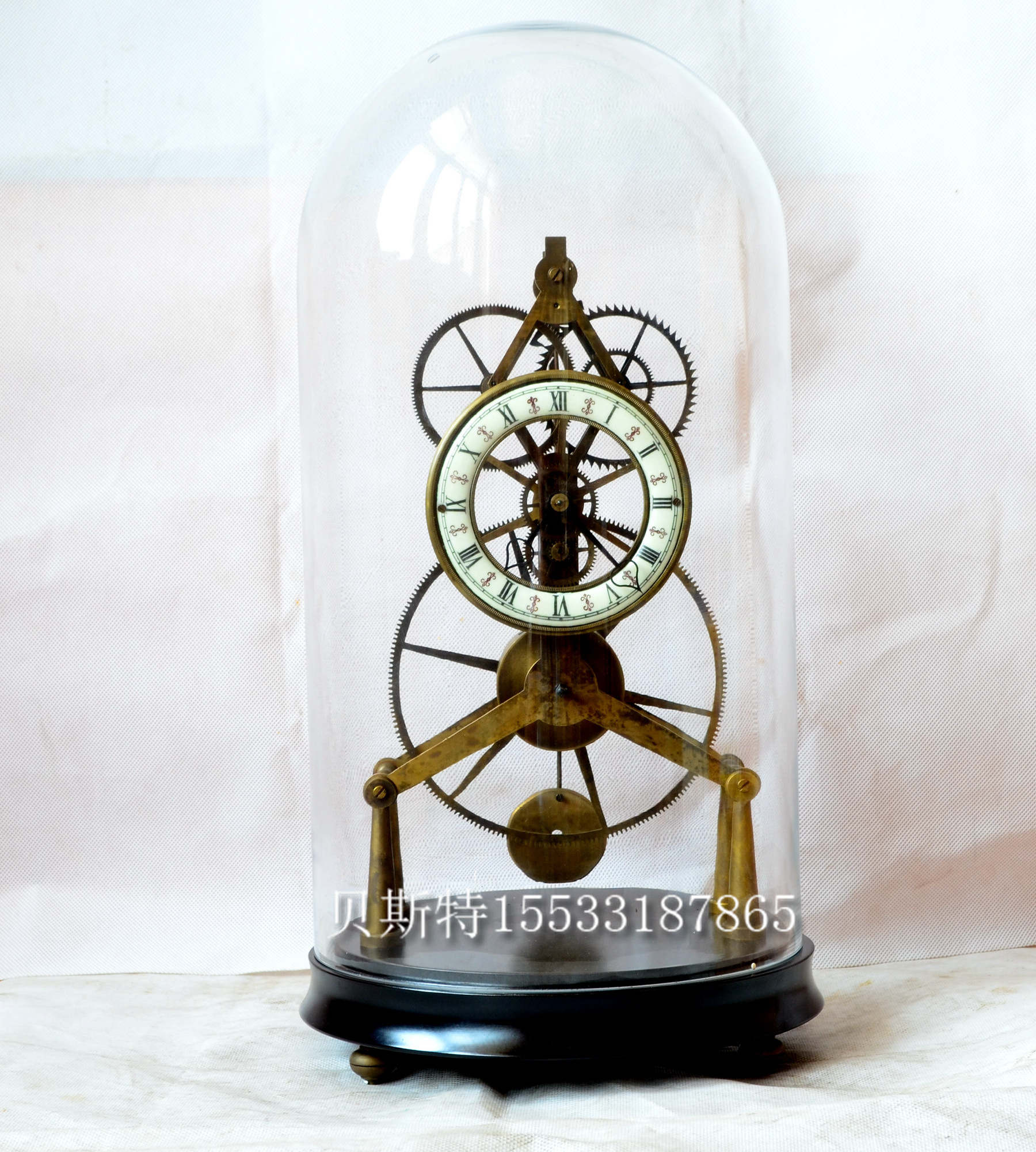 Watch Watch Skeleton Seat Bell Perspective American Style Bell Classical Machinery Pure Copper Glass Hood-Like Inter-Board Fireplace Bell