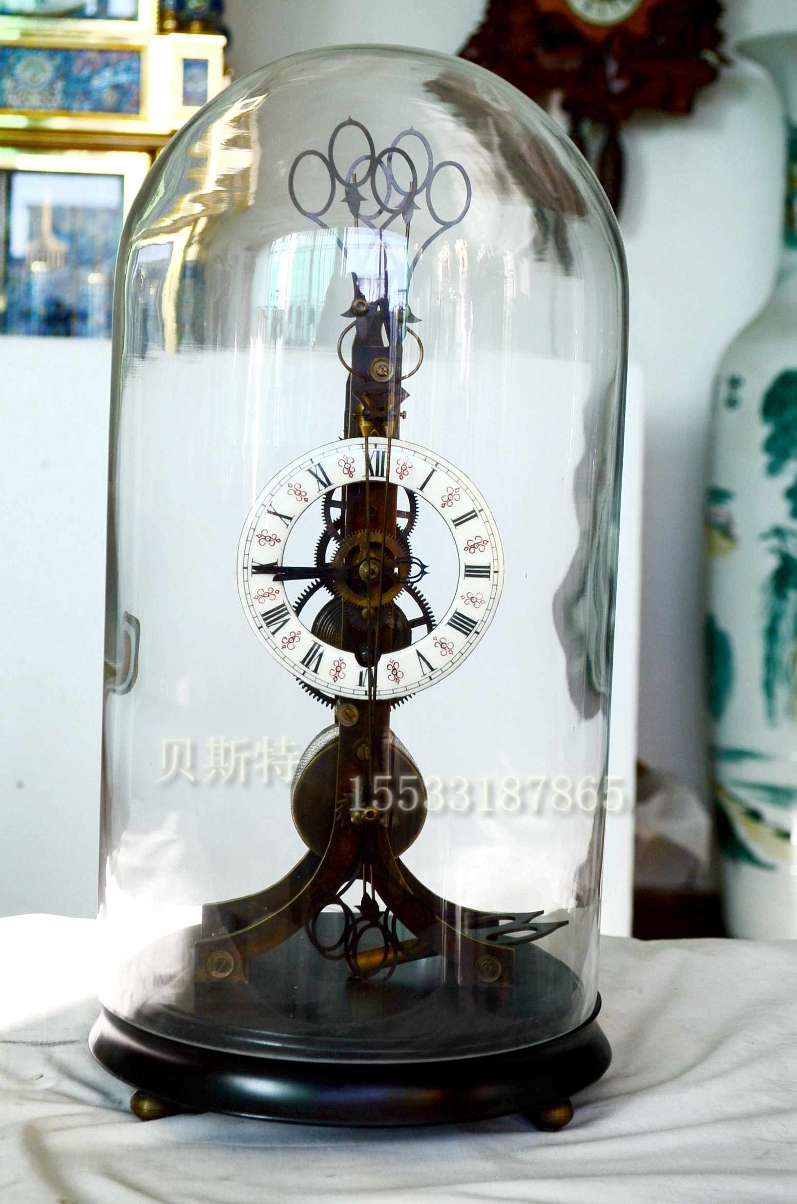 Scissor clock Classical machinery Pure copper glass cover clock : Antique clock - antique clock between the antique clock