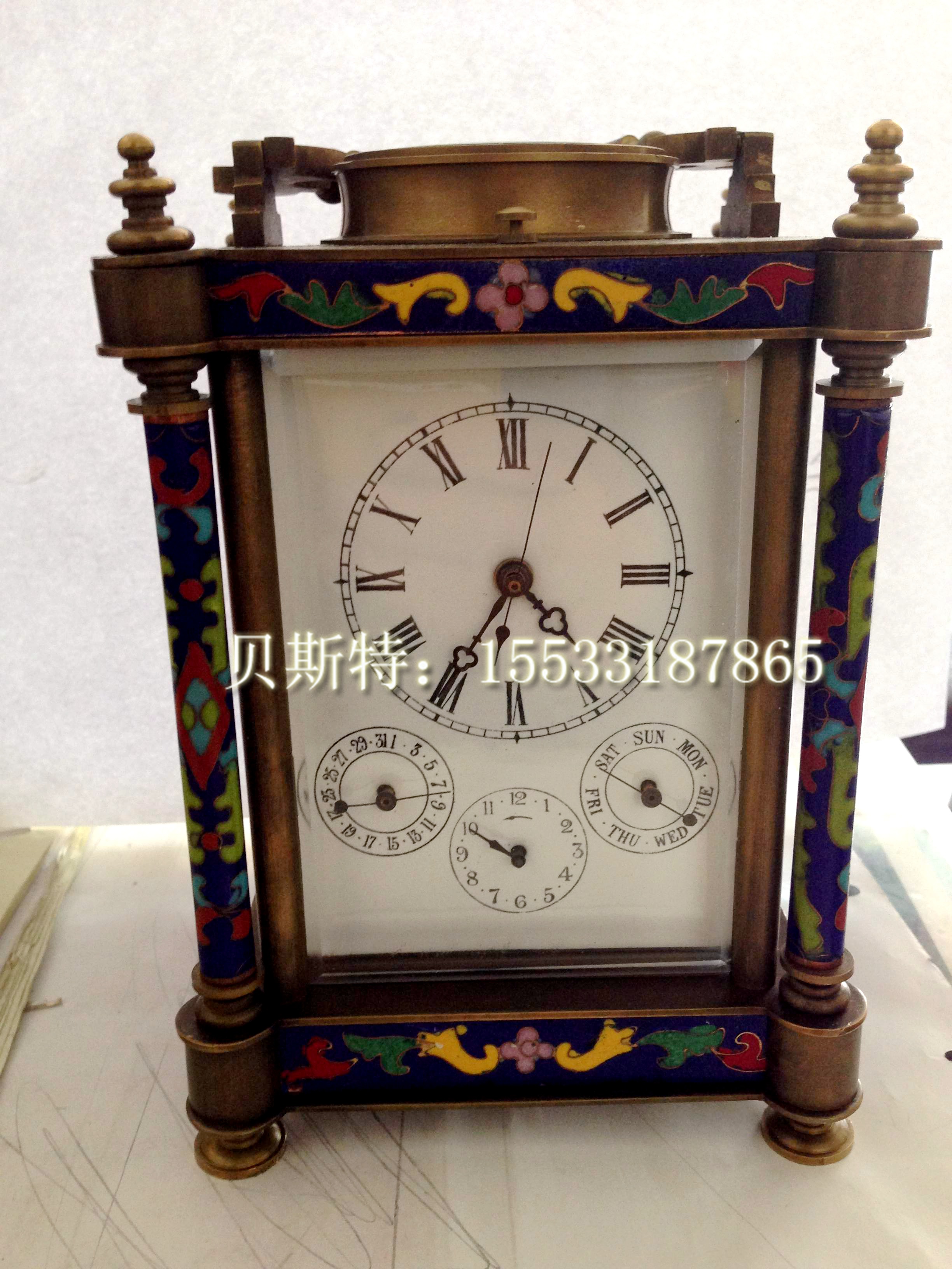 Leather Bell Jingtai Blue Machinery Small Seat Bell Classical Antique Pure Bronze Leather Barrel Bell Cruise Silk Pendulum Wheel Imitation Atlantic Clock