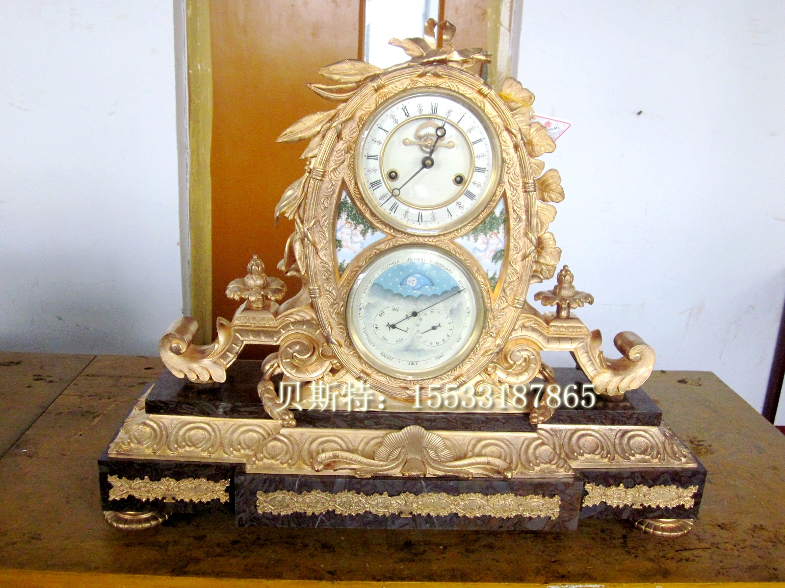 Ancient clock mechanical pure copper gold-plated table clock European-style antique table clock winding spring clear card wheel movement retro