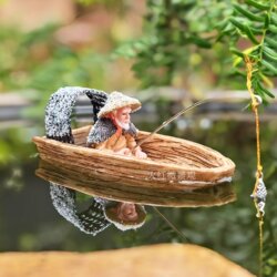 Floating Boat Model, Jiang Taigong (Zhou Dynasty) Fishing Boat Figurine, Small Ornament for Aquarium, Pond, and Landscaping Decoration