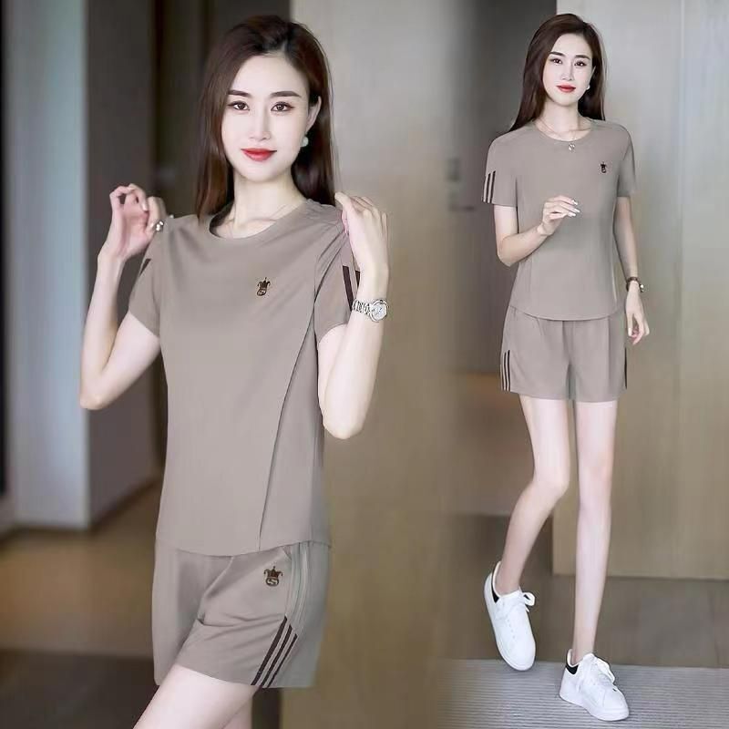 Ice Silk Casual Sports Suit for Women, Summer 2026 New Style, Loose and Stylish, Age-Reducing Short-Sleeved Shorts, Two-Piece Running Set
