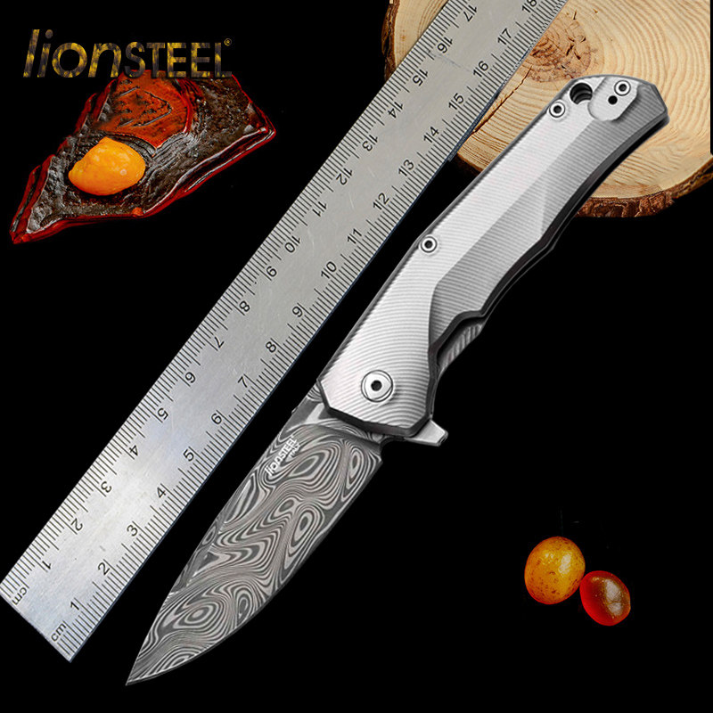 Italian lionsteel steel lion import high-end hardness Rui powder Damascus M390 pocket folding knife EDC