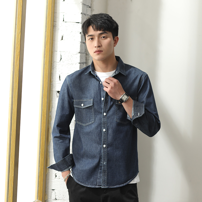 Men's Denim Shirt Man Long Sleeve Spring Autumn Money Loose Casual Outwear Washed in blue Shirt in blue shirt spring