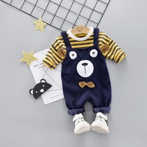 Baby spring dress boy 0 1 3 year old baby clothes boy angry strap trousers children handsome two - piece suit 2 tide