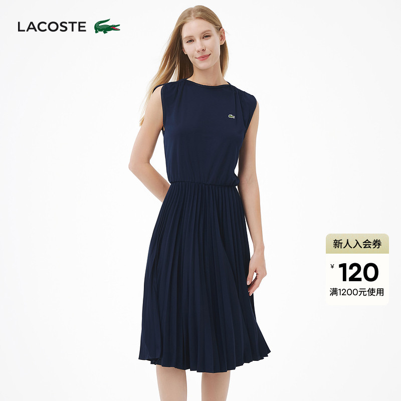 Lacoste French Crocodile Women's Fashion Waist-Cinching Off-The-Shoulder Sleeveless Pleated Mid-Length Dress | Ef0508