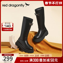 Red dragonfly hunter knight boots boots womens 2022 new thick-soled plus velvet small taller and thinner boots