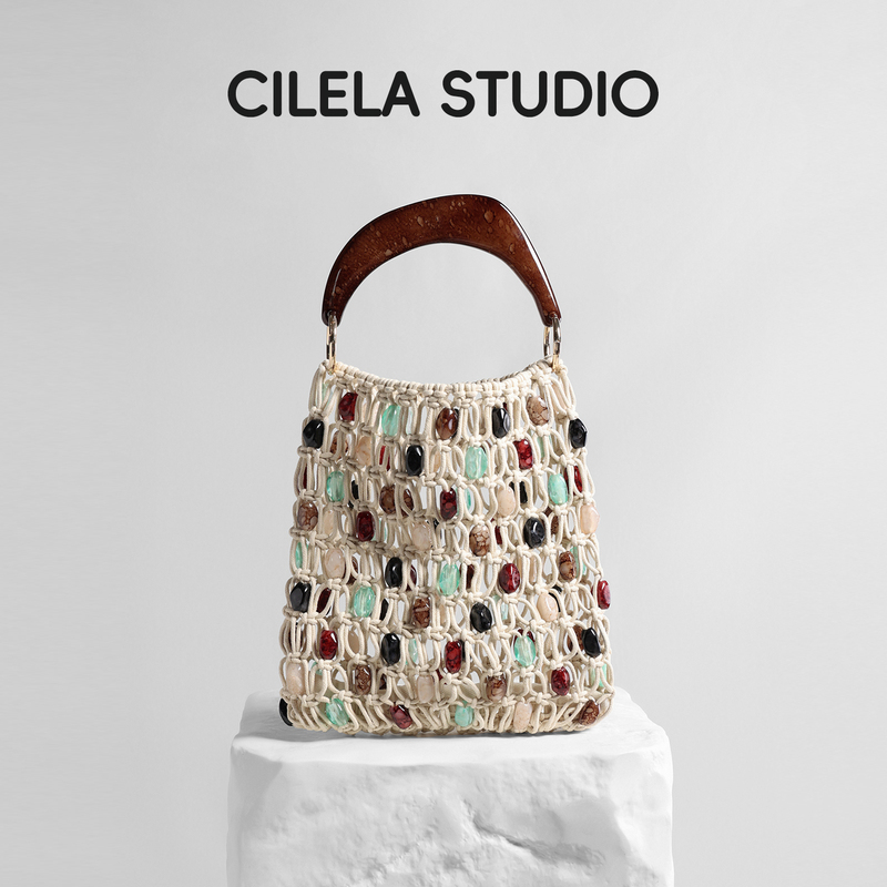 Xilena Niche Design Wax Rope Beaded Woven Bag Tote Bag for Women Summer Vacation Retro Handbag Xilena Niche Design Wax Rope Beaded Woven Bag Tote Bag for Women Summer Vacation Retro Handbag