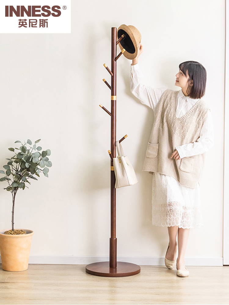 Innis solid wood coat rack Floor-to-ceiling bedroom hanger Single rod hanger Simple modern household clothes rack
