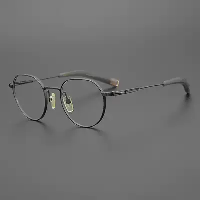 Light luxury Japanese matte gray irregular round retro literature and art full frame pure titanium elastic temples large face wild male
