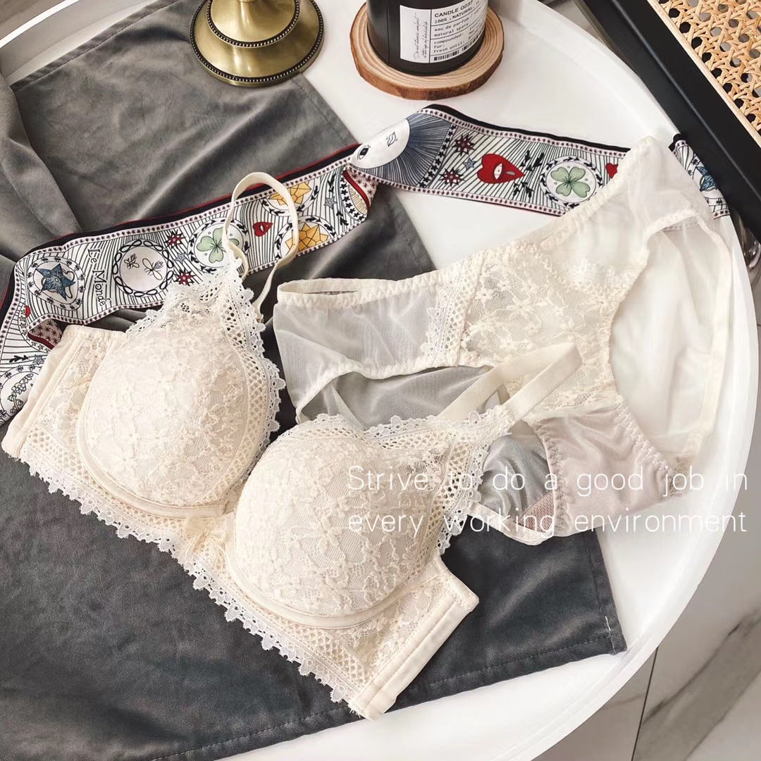 Youbaxi Summer Retro Small Chest Show Big Sexy Medium Thick Underwear Set Super Gathering No Steel Ring Upper Holder Breast