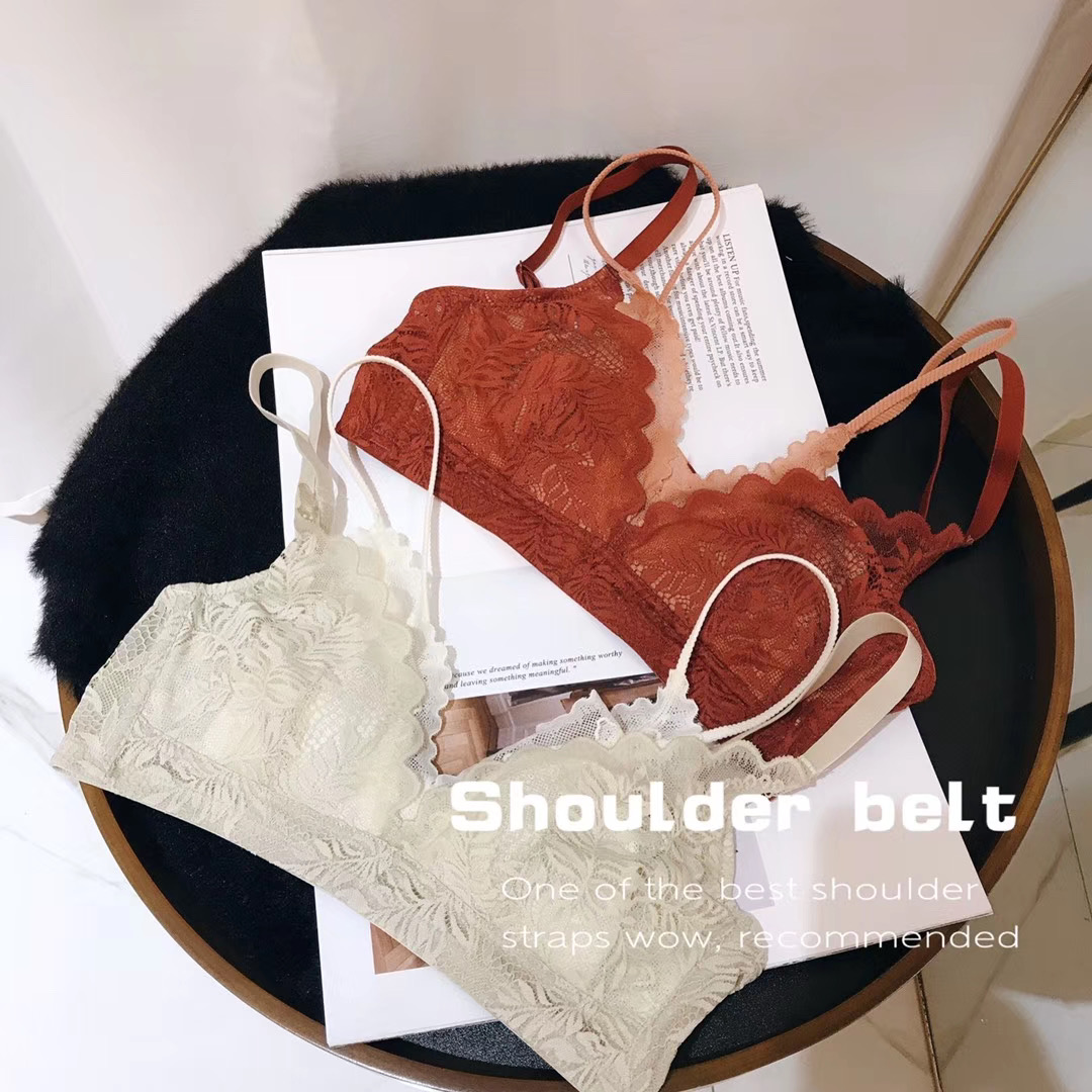 You Baxi ultra-thin cotton beauty back without rims Big chest display small crystal cup French romantic underwear Underwear set BC