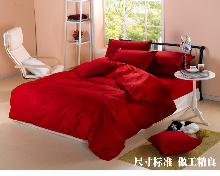 Bộ đồ giường buôn bán hàng trực tiếp màu denim hai mảnh cưới đỏ chăn thời gian giới hạn đặc biệt cung cấp miễn phí vận chuyển - Bộ đồ giường bốn mảnh chăn ga gối everon