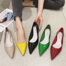 Bright Lacquer Leather Flat Base Shoes Shallow mouth Pointed Shallow Mouth Woman Single Shoes Summer Autumn Season 100 Hitch Soft Bottom 100 Hitch Color Flat Heel Shoes