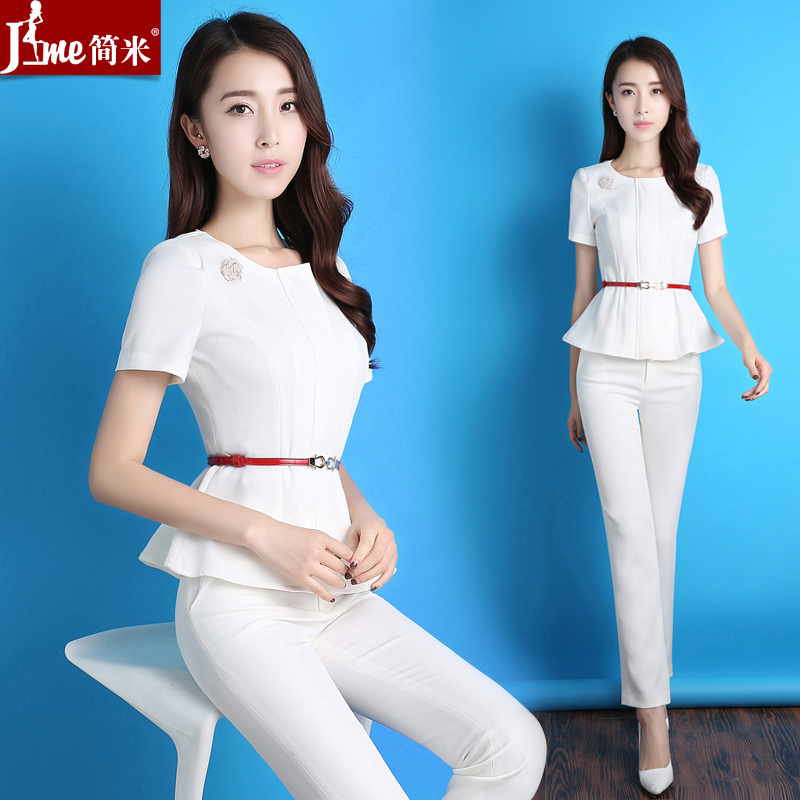 Summer professional suit femininity goddess Fan Zhengzhuang body short-sleeved suit teacher front desk beautician overalls