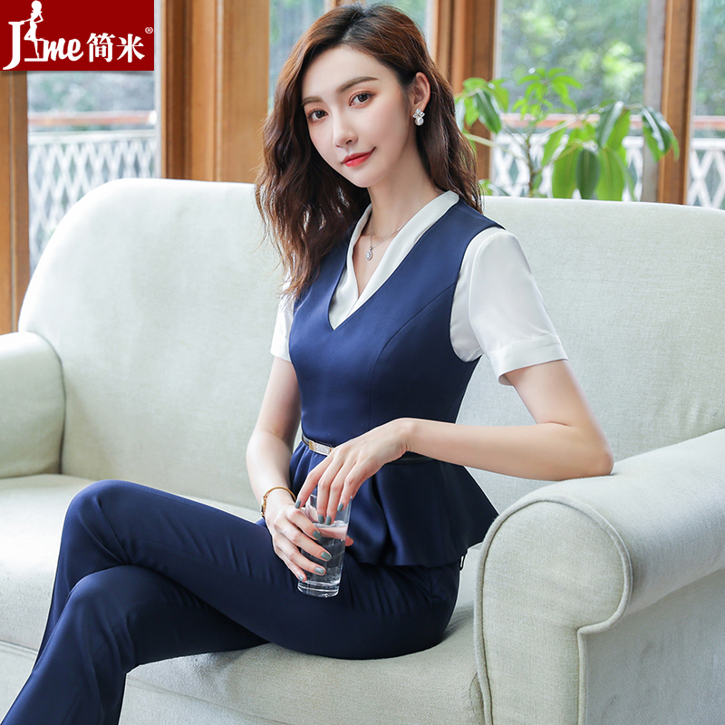 Summer new professional suit female fashion vest tooling college student interview formal dress ol short-sleeved shirt overalls