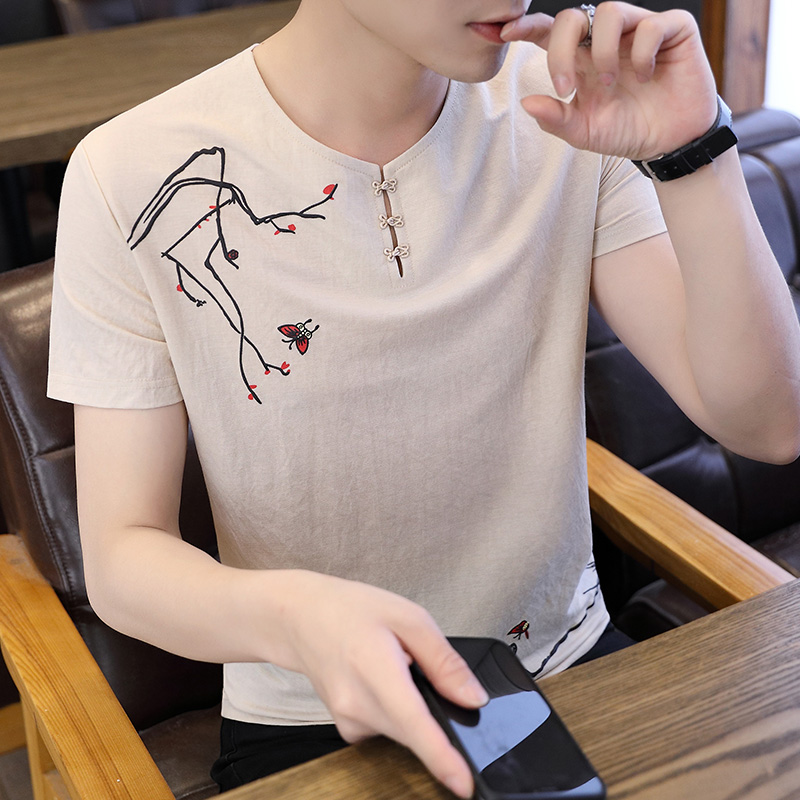 váy mùa hè Trung Quốc gió nam giới cải thiện ngắn tay bông gai Tang váy trẻ cơ thể người đàn ông Trung Sơn của nửa tay áo t-shirt Han quần áo của nam giới