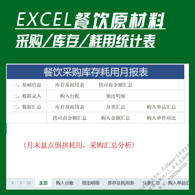 Catering Food Purchase Ledger Raw Material Procurement Management System Excel Form Inventory Consumption Summary Analysis Table