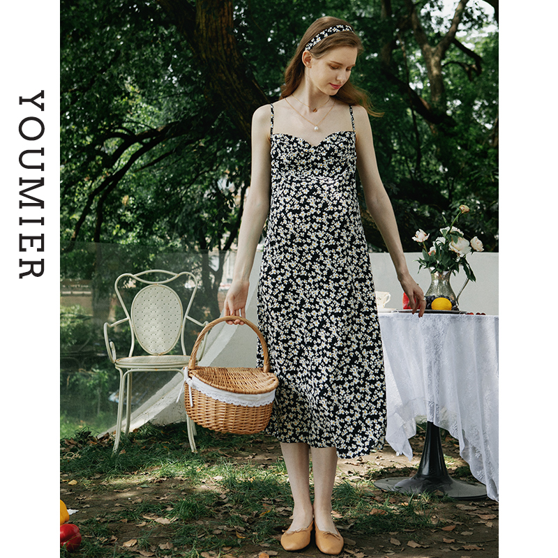 Youmier maternity women's summer dress New pregnant women's floral chiffon suspenders skirt loose pregnant women's dress long