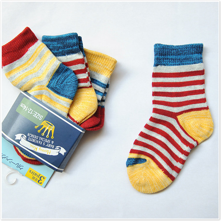 Japanese autumn and winter warm tube all cotton baby socks 1 - 35 - 7 years old striped cotton rough cotton shorts